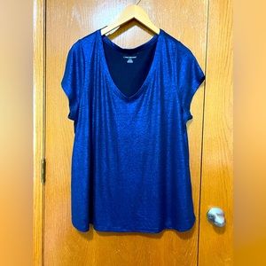Lane Bryant v-neck cobalt blue shimmer burnout tee